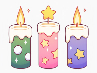 Three Cute Candles with Stars Design