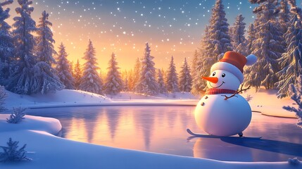 Fototapeta premium Winter snowman background illustration