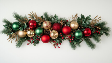 Christmas garland with red and gold ornaments