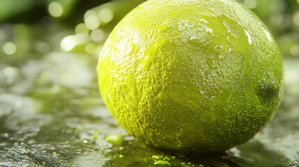Close-up of a Green Lime with Water Droplets