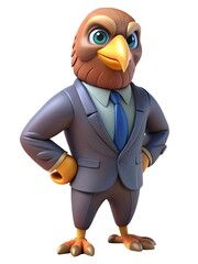 Obraz premium 3D Eagle in Suit Standing on White Background, Eagle Businessman 
