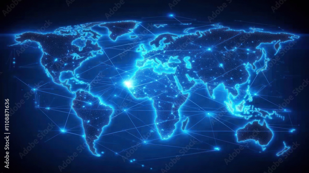Poster digital world map with network connections