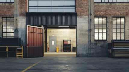 Fototapeta premium Industrial warehouse entrance with open doors 