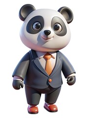 Naklejka premium スーツを着た 3 D パンダが立っている、3 D 動物ビジネス キャラクター