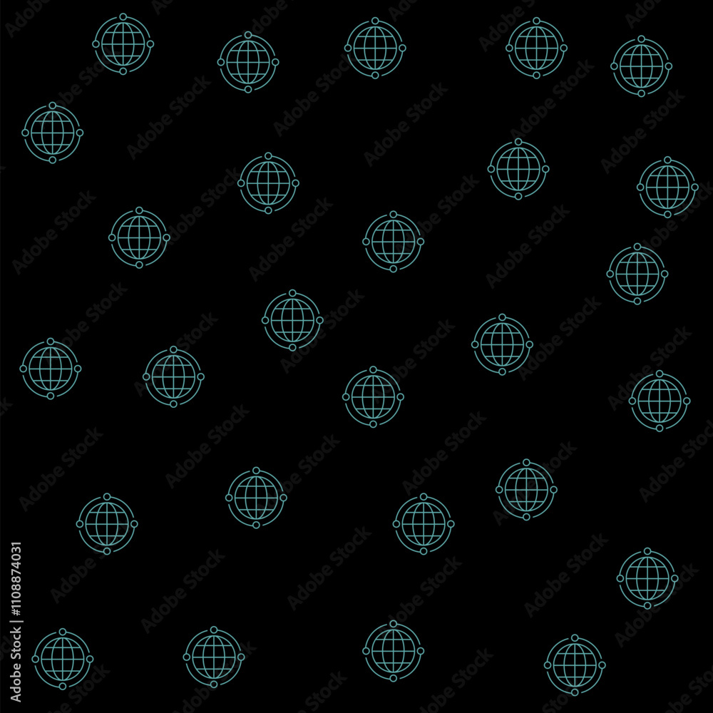 Poster global relocation line outline icon seamless pattern isolated on black background