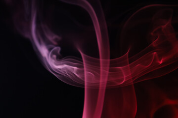 Red and white smoke, vibrant  light on the dark background, colourful abstract, green fog, minimalism, line of light on black background