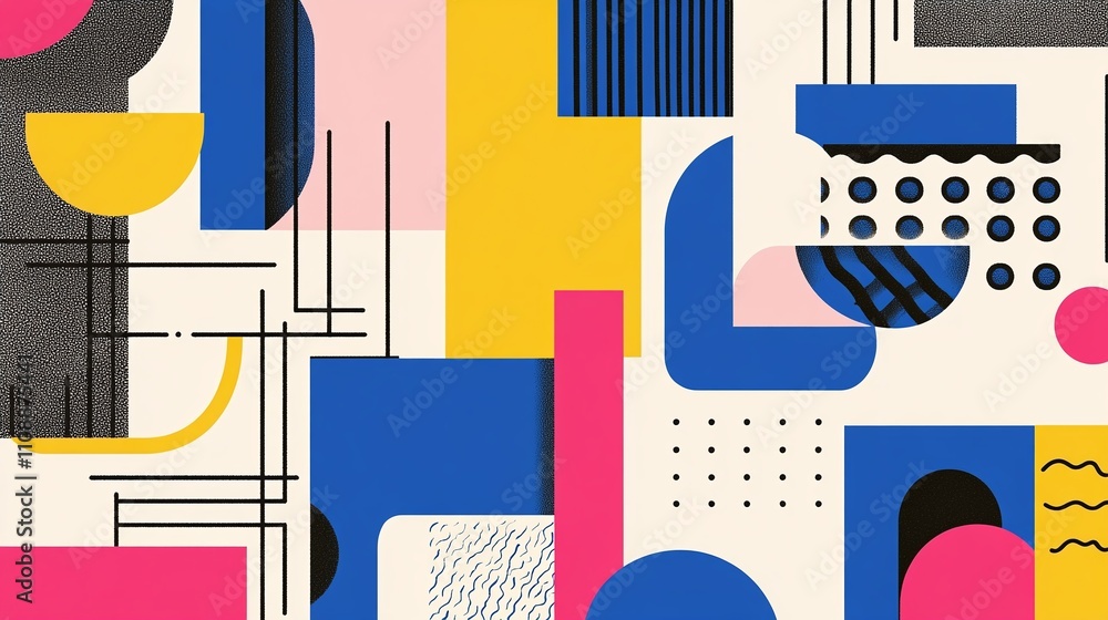 Poster an abstract representation of innovation with bold lines and colors.