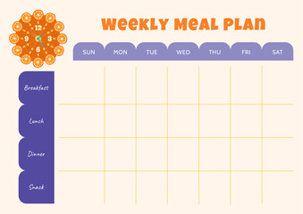 Weekly Meal Planner. Horizontal A4 Template