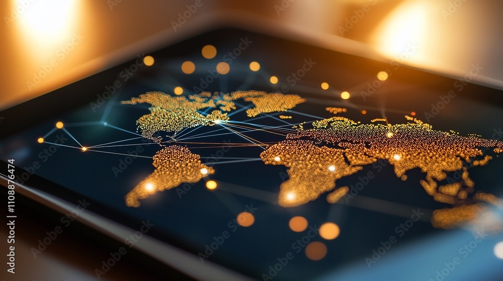 Poster global network connections displayed on a tablet.