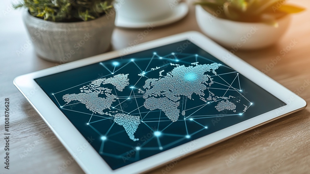 Poster Global network connection displayed on a tablet.