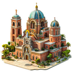 Obraz premium Ornate basilica with domes, towers, and lush landscaping.