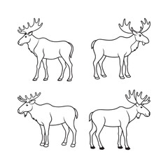Realistic Moose Line Art Silhouette Art for Graphic Designers.