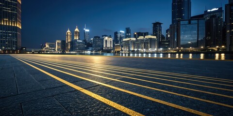 Obraz premium Corporate background with glowing golden lines and stripes on dark blue, corporate, background, glowing, golden, lines