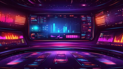 Obraz premium Futuristic Digital Interface with Charts and Data Visualization Elements