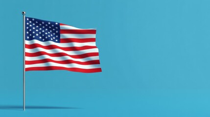 Obraz premium American flag waving on a solid blue background, concept of patriotism and national pride