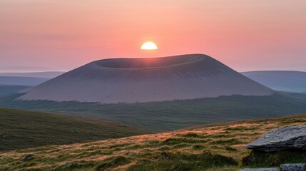Majestic Sunset over Volcanic Hill  Dramatic Landscape Photography