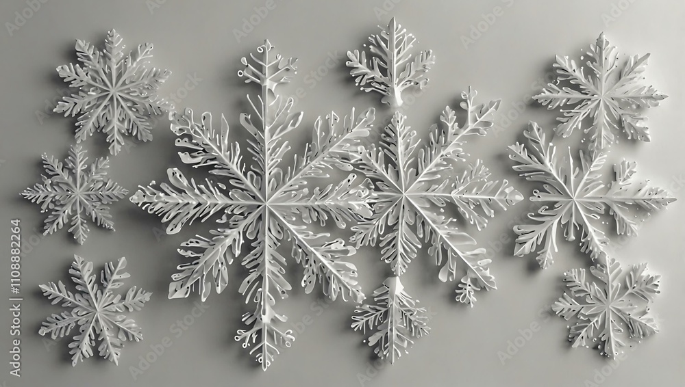 Poster snowflake patterns on a white background.