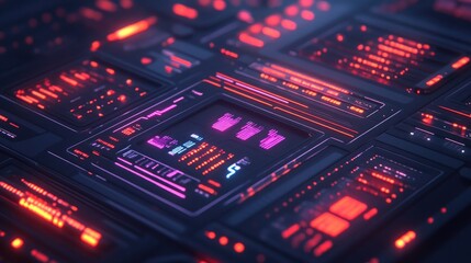 Fototapeta premium Futuristic Digital Interface with Neon Lights and Abstract Patterns