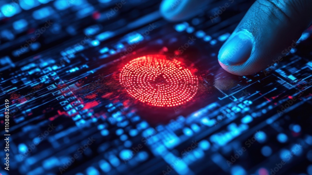 Poster digital fingerprint sensor finger touching glow technology background