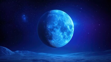 Obraz premium Majestic Blue Moon in Space Night Sky Celestial Landscape Astronomy