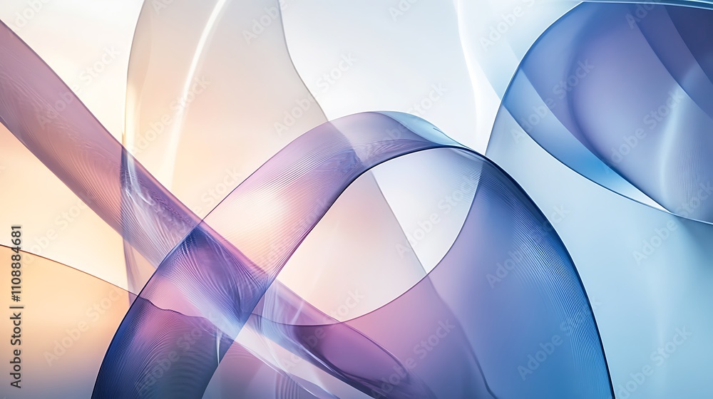 Poster a dynamic abstract design with blue and white curved lines, a glass-like texture illuminated by ligh