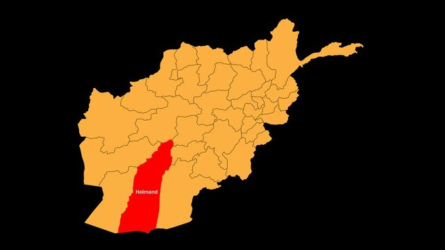 Helmand map animated video. The location is highlighted on the Afghanistan map. Colour map with transparent background in video format.	
