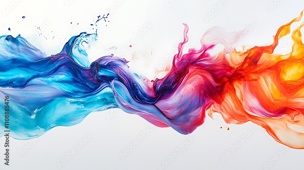 Poster a fluid and dynamic abstract colorful wave flowing gracefully across a pristine white background, ev