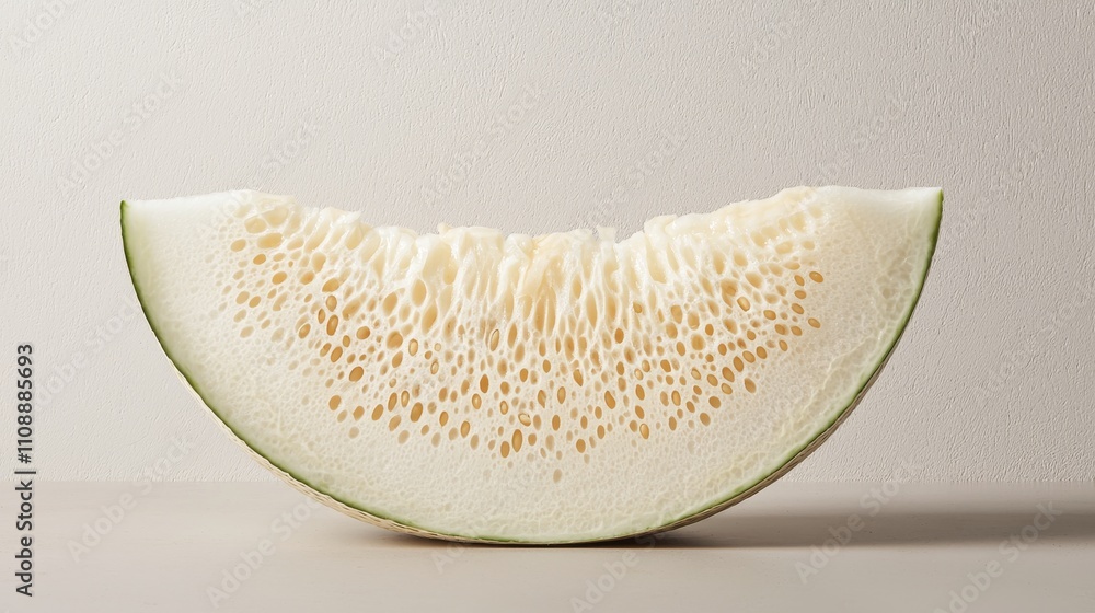 Aufkleber a fresh slice of melon showcases its intricate texture and subtle colors against a neutral backgroun