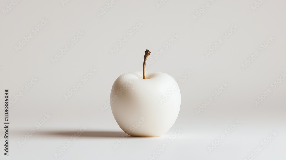 Poster a minimalist image of a white apple placed on a light background, highlighting its smooth surface an