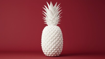 A stylized white pineapple stands prominently against a bold red background, showcasing modern design and artistic flair.