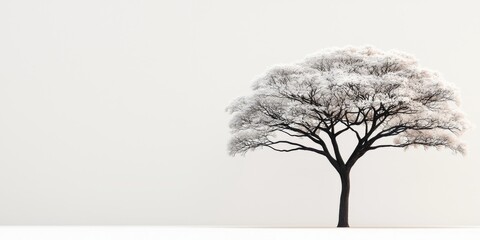 Obraz premium A solitary tree stands against a minimalistic white background, showcasing its intricate branches and serene beauty.