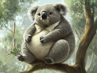 Obraz premium Fat koala sitting on a sturdy branch