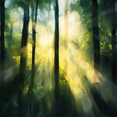 Obraz premium Nature, Abstract forest with sunlight filtering through trees