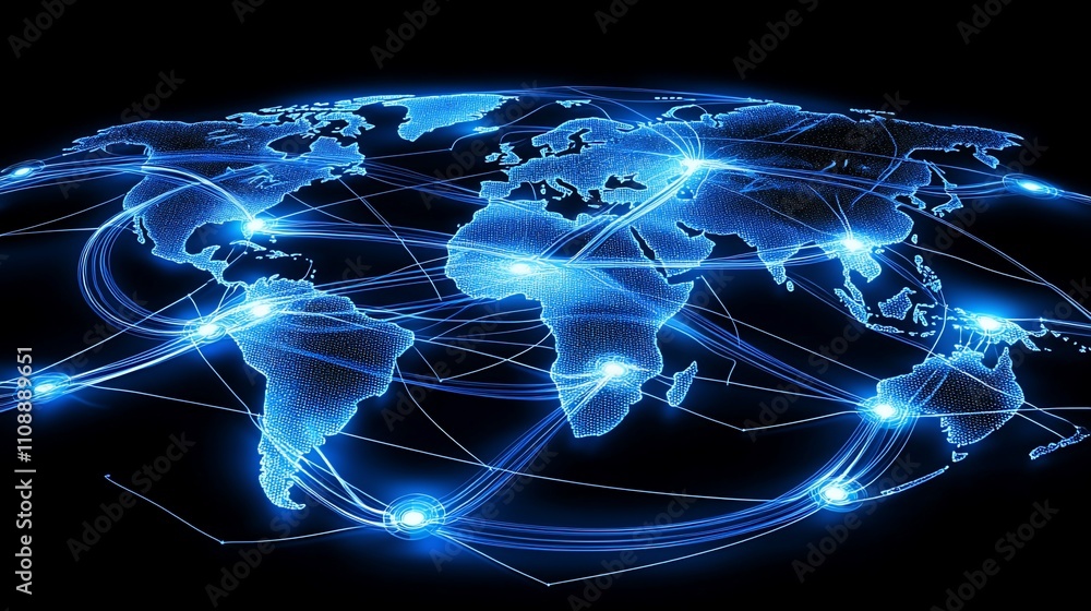 Poster Global network connections visualized on a world map.