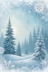 Fototapeta premium Snowy winter forest scene with frosted trees