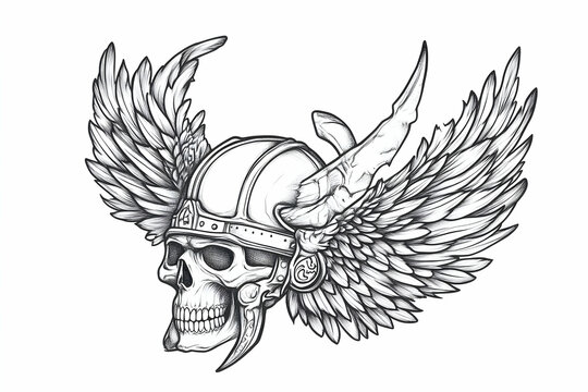 winged skull helmet graphic design 