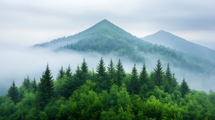 Fototapeta premium Majestic wild animals in a lush forest nature landscape foggy environment serene viewpoint