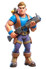 3D Male Gaming Character with a Large Gun