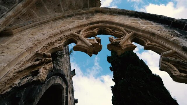 Slow motion video of an ancient arch located in Bellapais, North Cyprus.