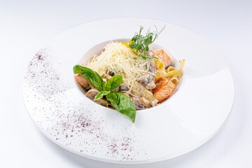 Pasta with Mushrooms, Salmon, Parmesan, and Creamy Sauce
