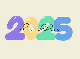 pastel hello 2025 hand drawn lettering