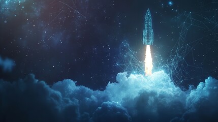 Obraz premium Digital Rocket Launch from the Stock Market Candlestick in Orange