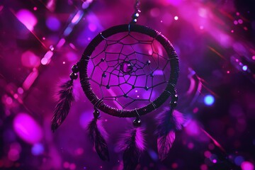 A surreal depiction of a dreamcatcher floating against an ethereal cosmic backdrop