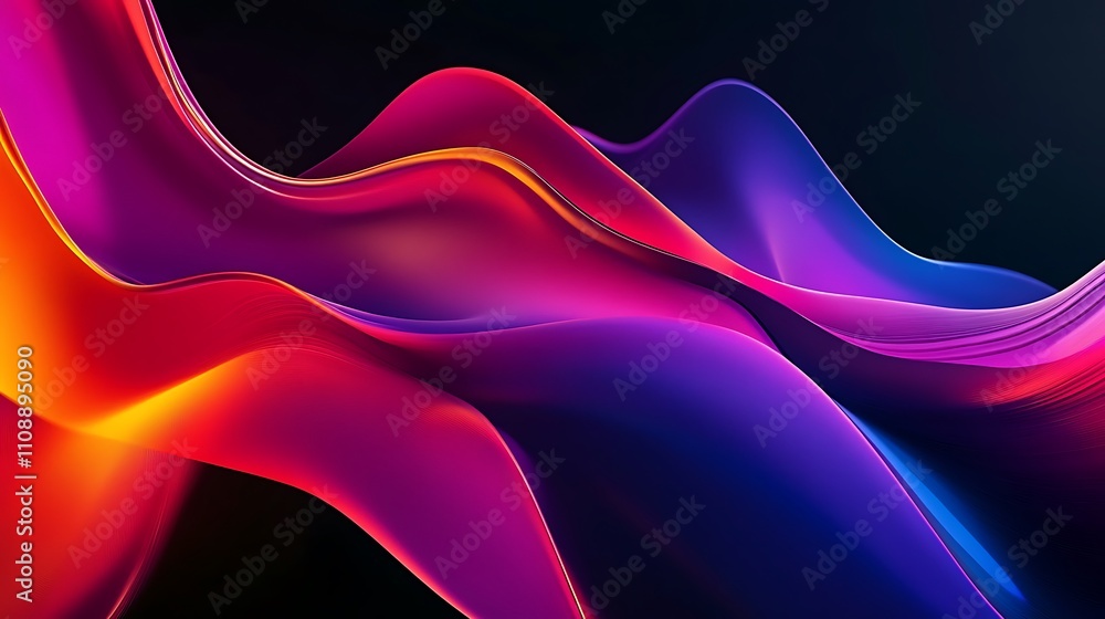 Poster abstract colorful waves flowing on a black background, creating a vibrant and dynamic design with sm
