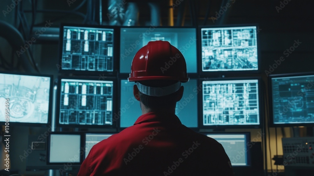 Poster worker monitoring multiple screens in a control room