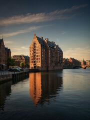 Fototapeta premium Speicherstadt district in Hamburg, Brooksfleet canal view.