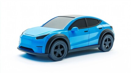 Obraz premium Blue electric hatchback model parked in a minimalistic environment