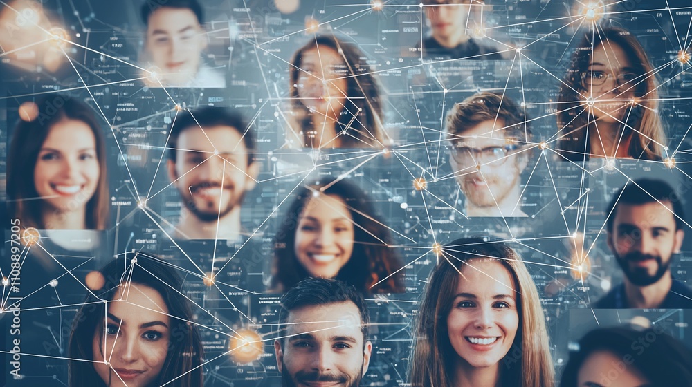 Poster diverse faces connected by a network.