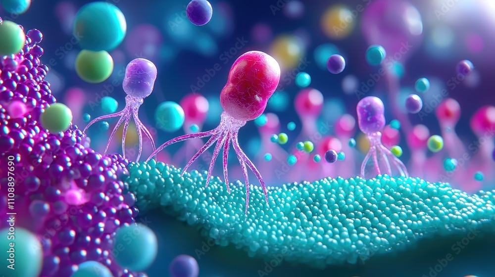 Aufkleber microscopic neurons synaptic signaling colorful 3d render of nervous system