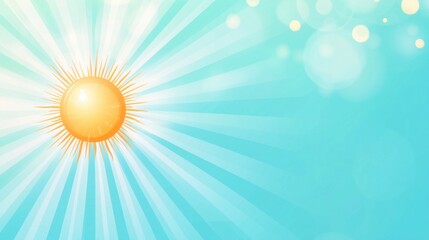 Obraz premium A vibrant sun radiates rays against a soft blue background, evoking warmth and tranquility.